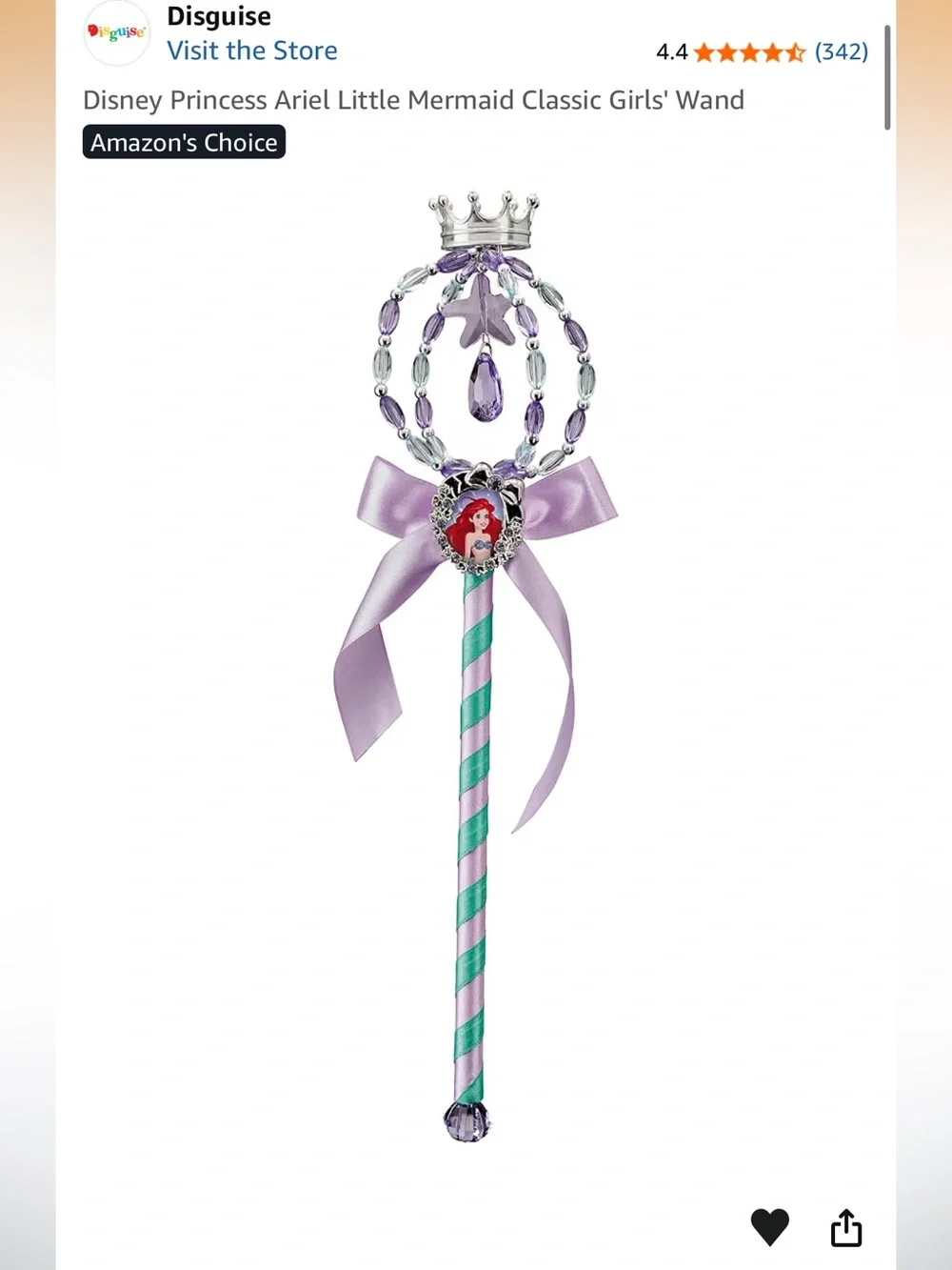 NWT DISNEY LITTLE MERMAID ARIEL CLASSIC GIRLS TIARA AND WAND